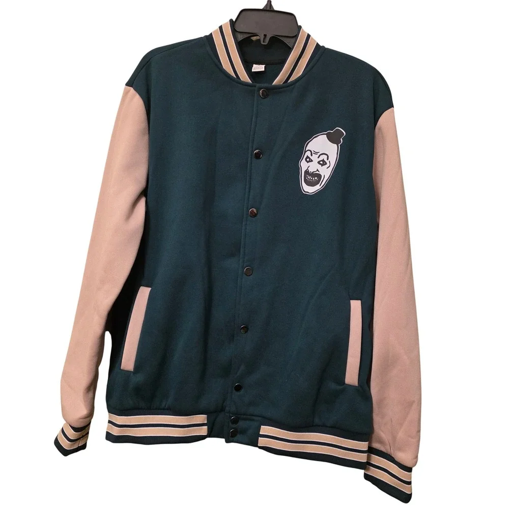 Terrifier Art the Clown Varsity Jacket Green Pink Mens Medium Letterman Horror